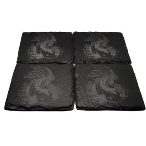 4" Inch Black Coasters Stone. "Koi Fish"